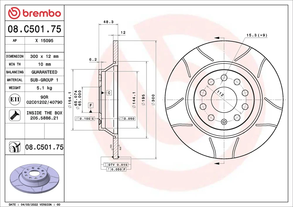 Brzdový kotouč BREMBO 08.C501.75