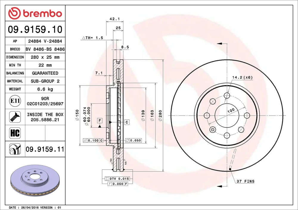Brzdový kotouč BREMBO 09.9159.10