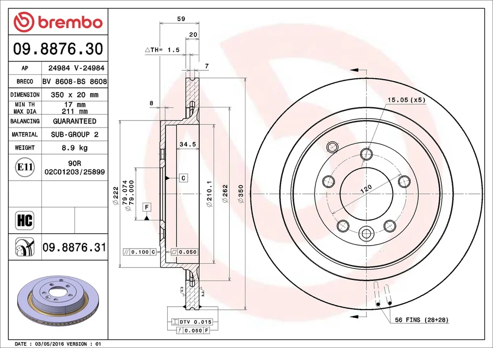 Brzdový kotouč BREMBO 09.8876.31