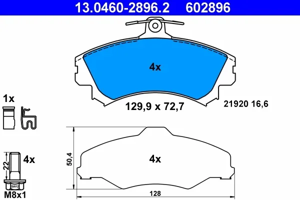 Sada brzdových destiček, kotoučová brzda ATE 13.0460-2896.2