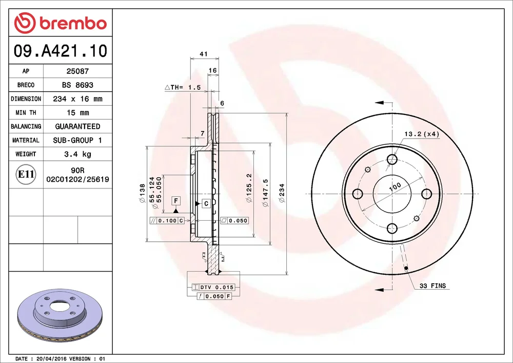 Brzdový kotouč BREMBO 09.A421.10