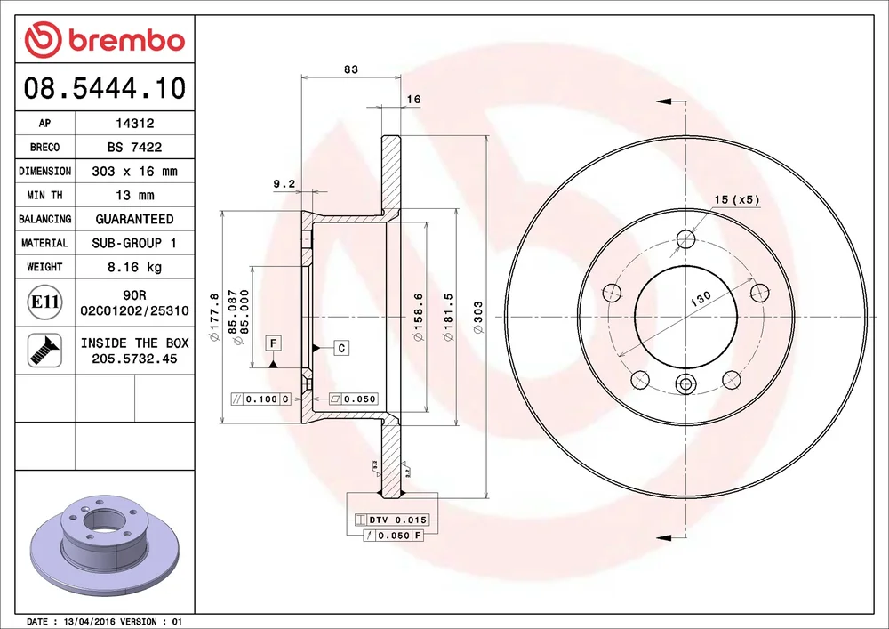 Brzdový kotouč BREMBO 08.5444.10