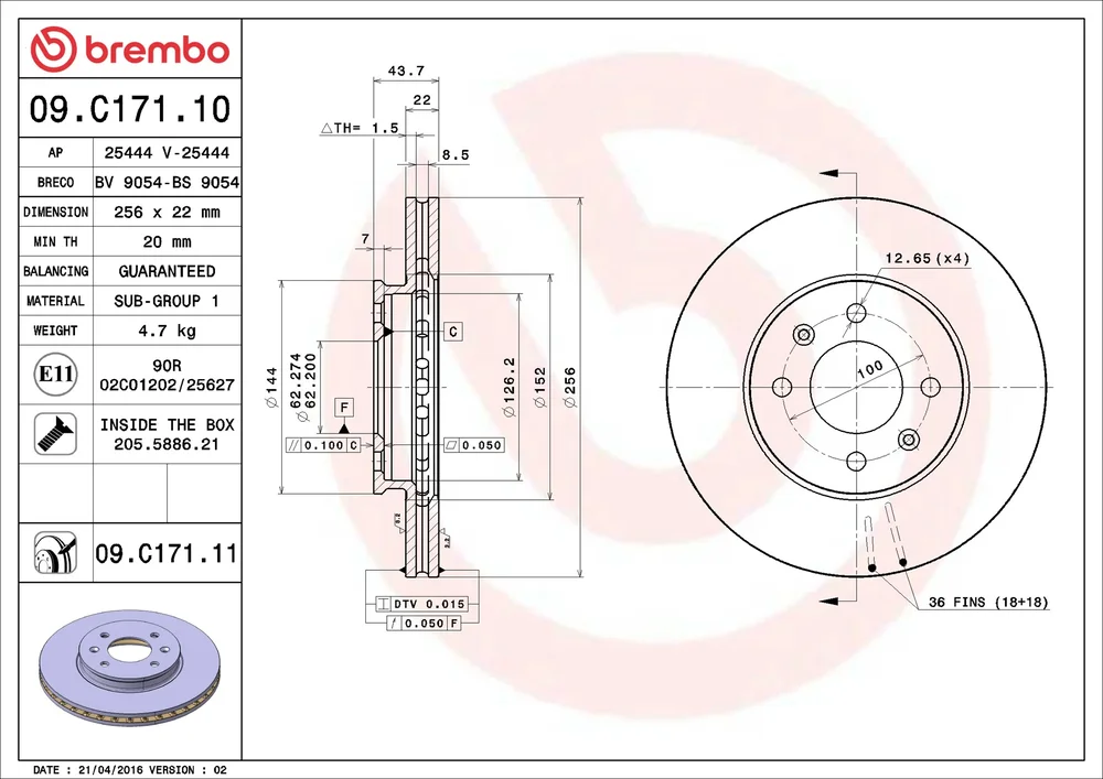 Brzdový kotouč BREMBO 09.C171.11