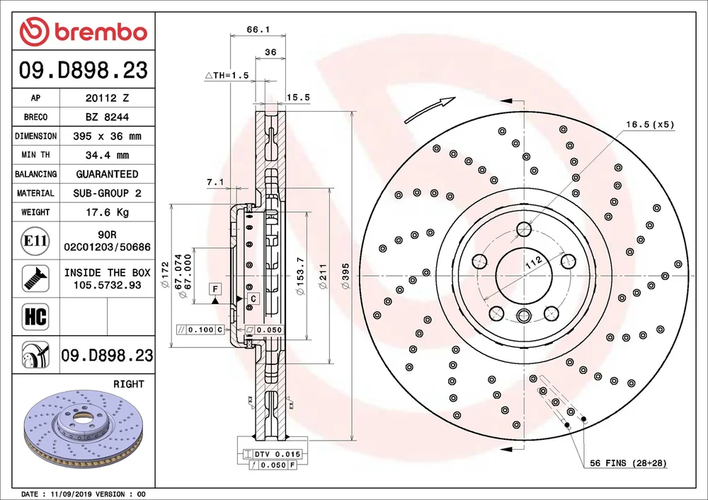 Brzdový kotouč BREMBO 09.D898.23