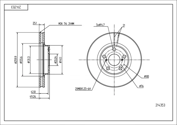 BRZ.KOTOUČ /P/ TOYOTA AVENSIS 97- HART 214353 – OE 4351205030