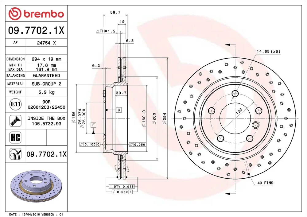 Brzdový kotouč BREMBO 09.7702.1X