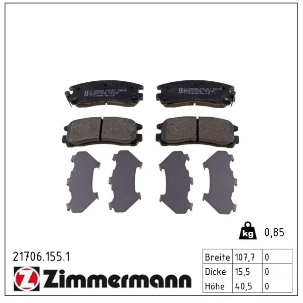 Sada brzdových destiček, kotoučová brzda ZIMMERMANN 21706.155.1