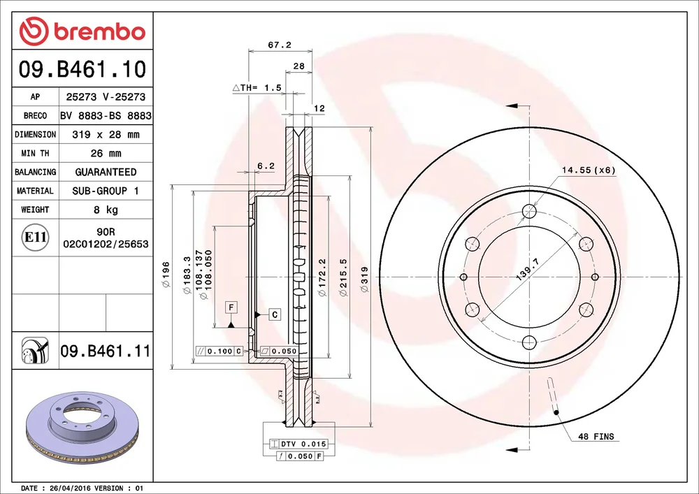 Brzdový kotouč BREMBO 09.B461.11