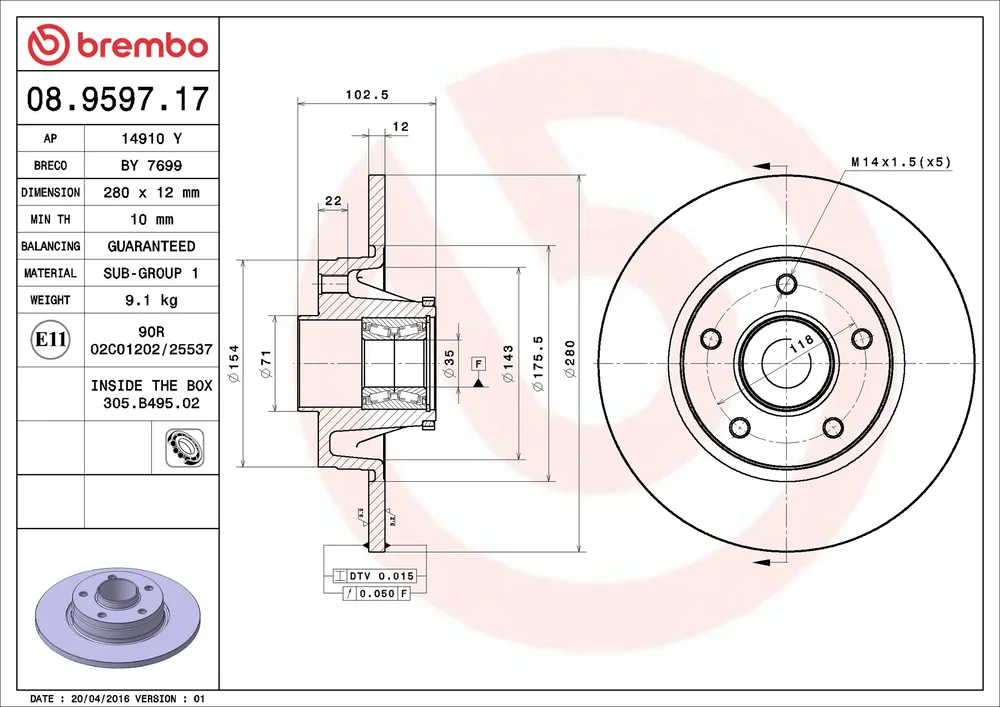 Brzdový kotouč BREMBO 08.9597.17