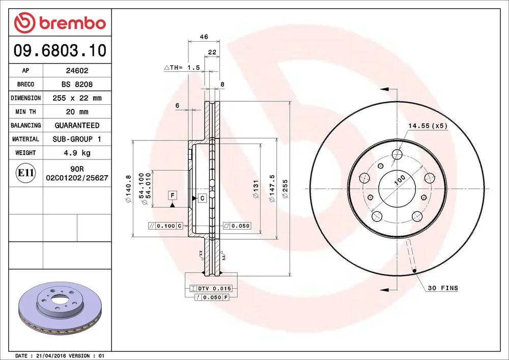 Brzdový kotouč BREMBO 09.6803.10