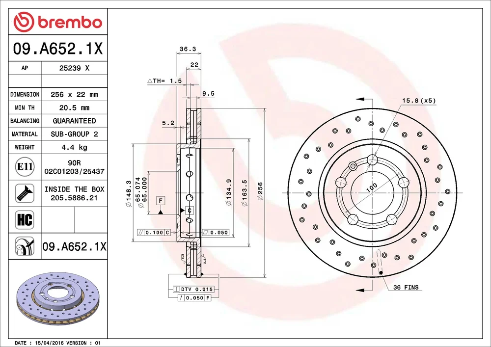 Brzdový kotouč BREMBO 09.A652.1X