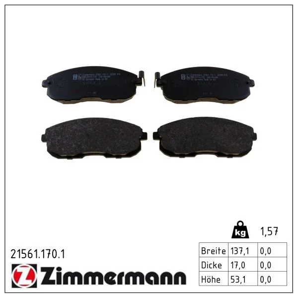 Sada brzdových destiček, kotoučová brzda ZIMMERMANN 21561.170.1