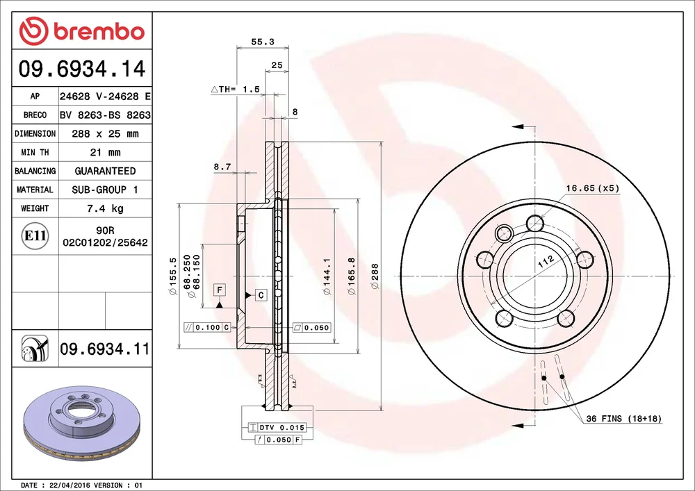 Brzdový kotouč BREMBO 09.6934.11