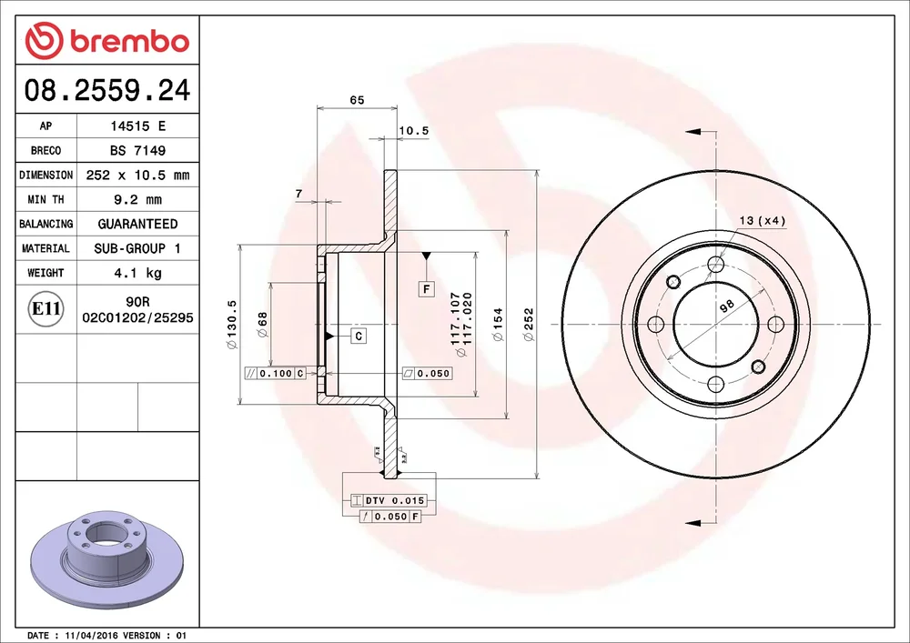 Brzdový kotouč BREMBO 08.2559.24