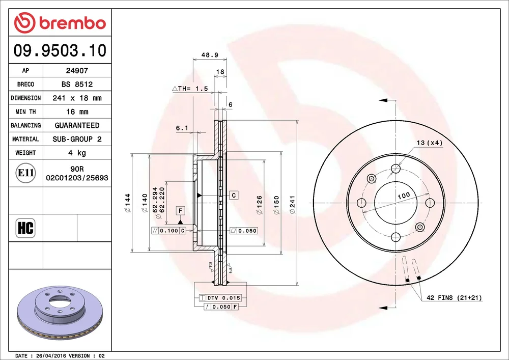 Brzdový kotouč BREMBO 09.9503.10