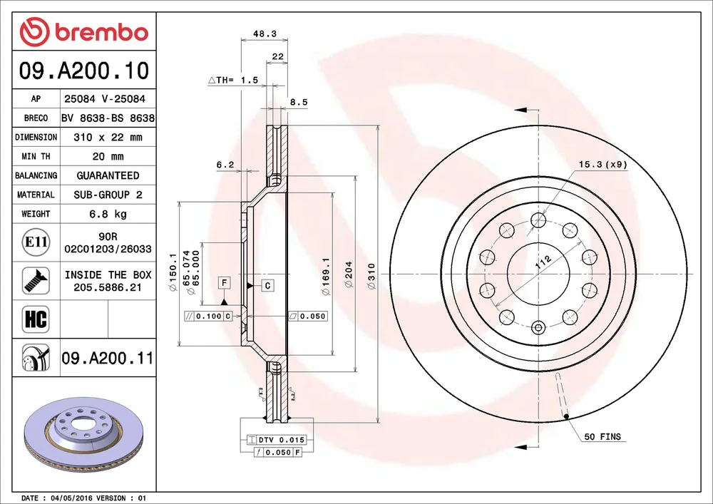 Brzdový kotouč BREMBO 09.A200.11