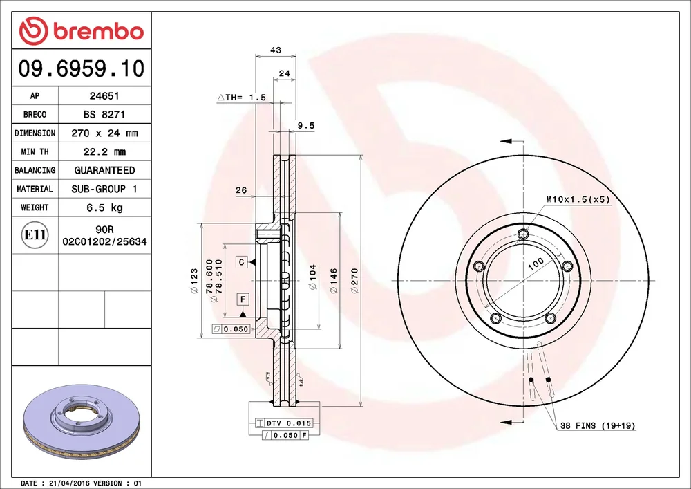 Brzdový kotouč BREMBO 09.6959.10