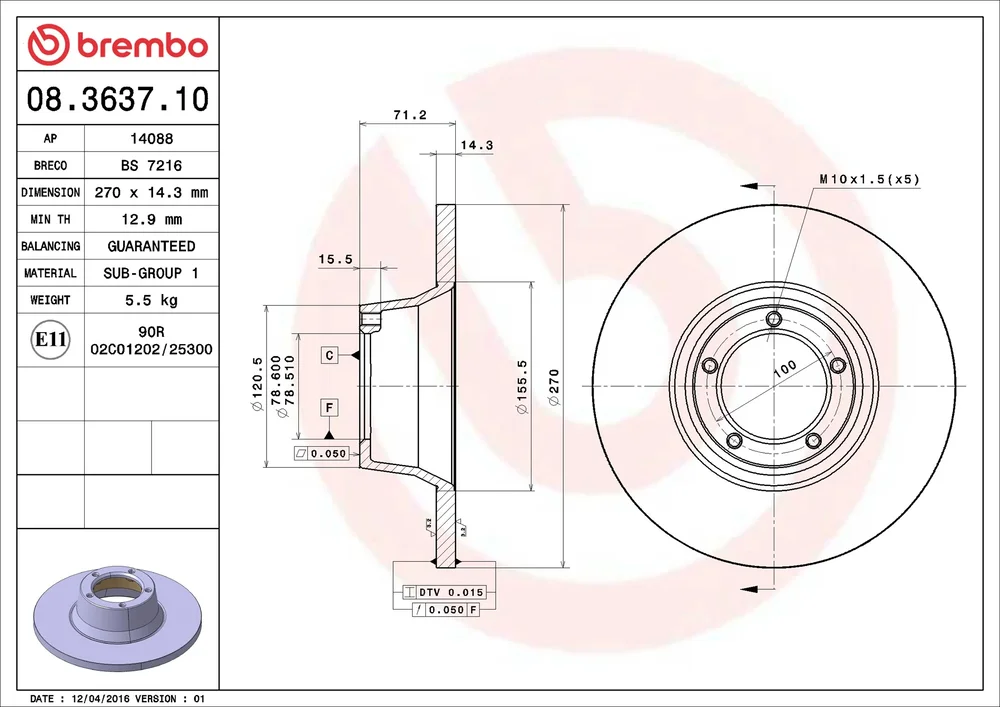 Brzdový kotouč BREMBO 08.3637.10