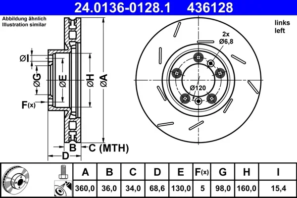 Brzdový kotouč ATE 24.0136-0128.1