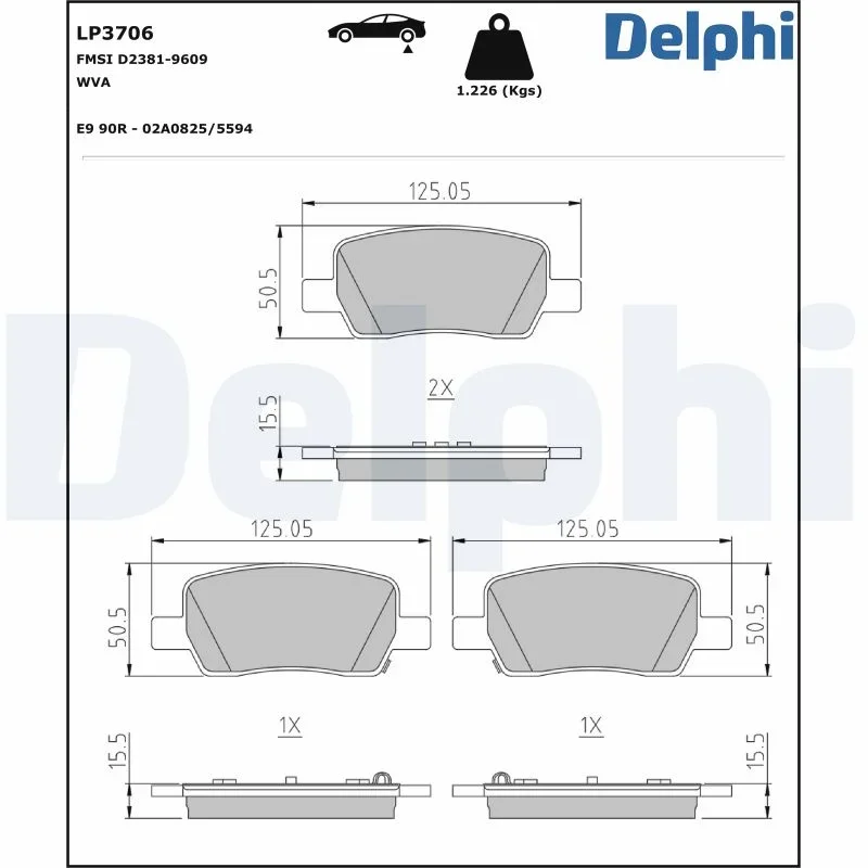 Sada brzdových destiček, kotoučová brzda DELPHI LP3706