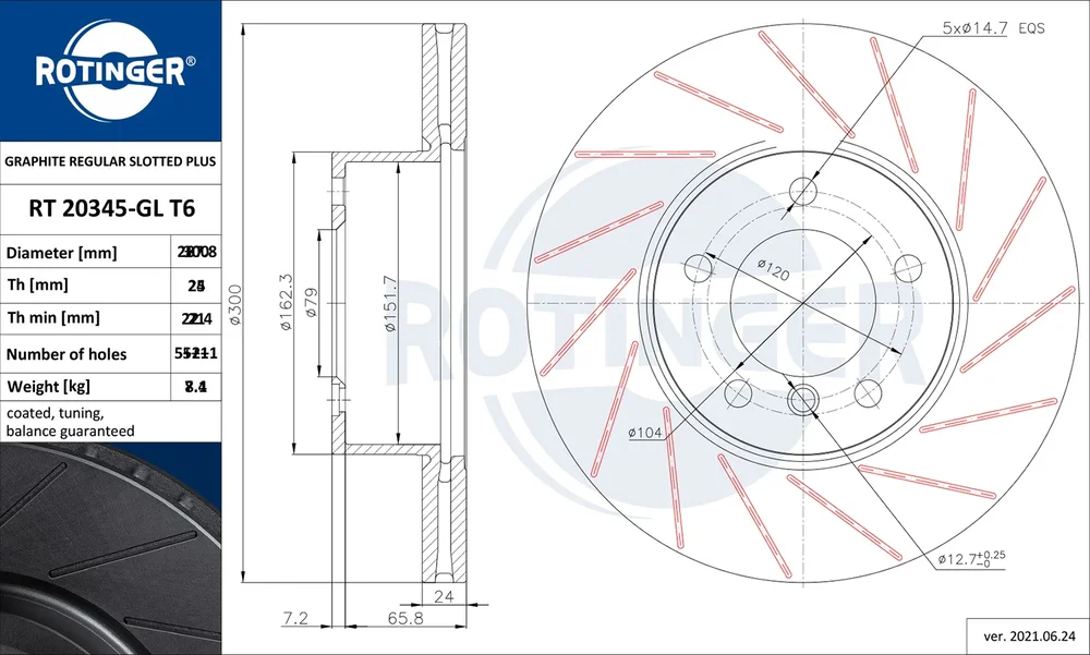 Brzdový kotouč ROTINGER RT20345-GLT6