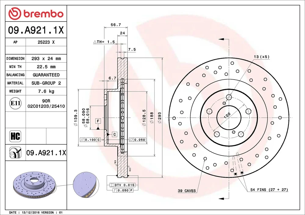 Brzdový kotouč BREMBO 09.A921.1X