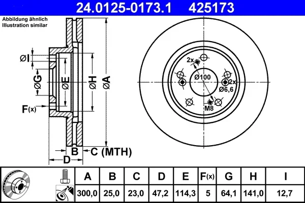 Brzdový kotouč ATE 24.0125-0173.1 – OE 45251-S6M-A10