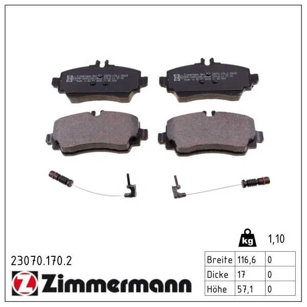 Sada brzdových destiček, kotoučová brzda ZIMMERMANN 23070.170.2