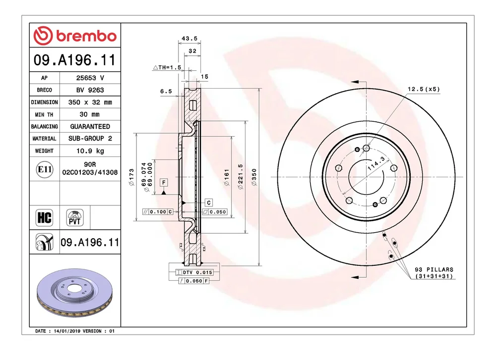 Brzdový kotouč BREMBO 09.A196.11