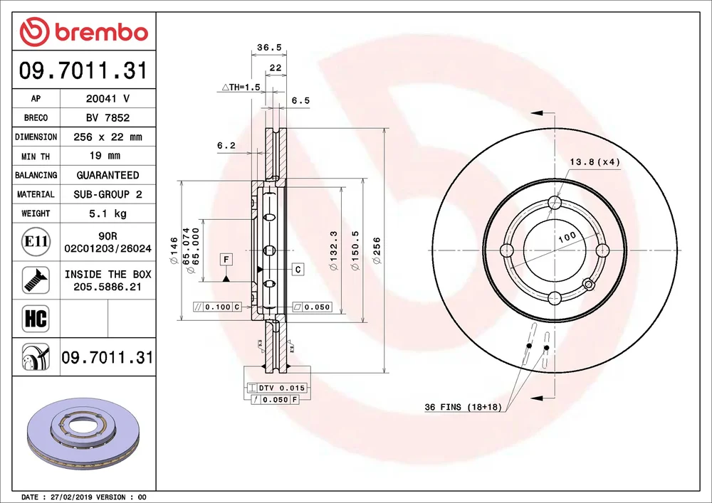 Brzdový kotouč BREMBO 09.7011.31 – OE 1S0615301M
