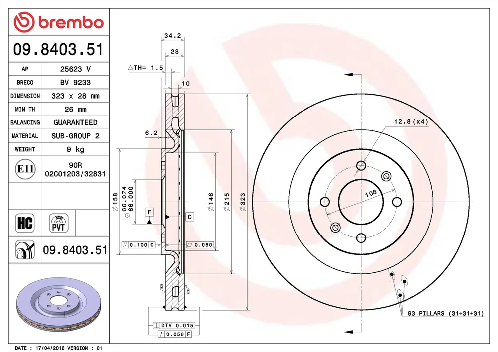Brzdový kotouč BREMBO 09.8403.51