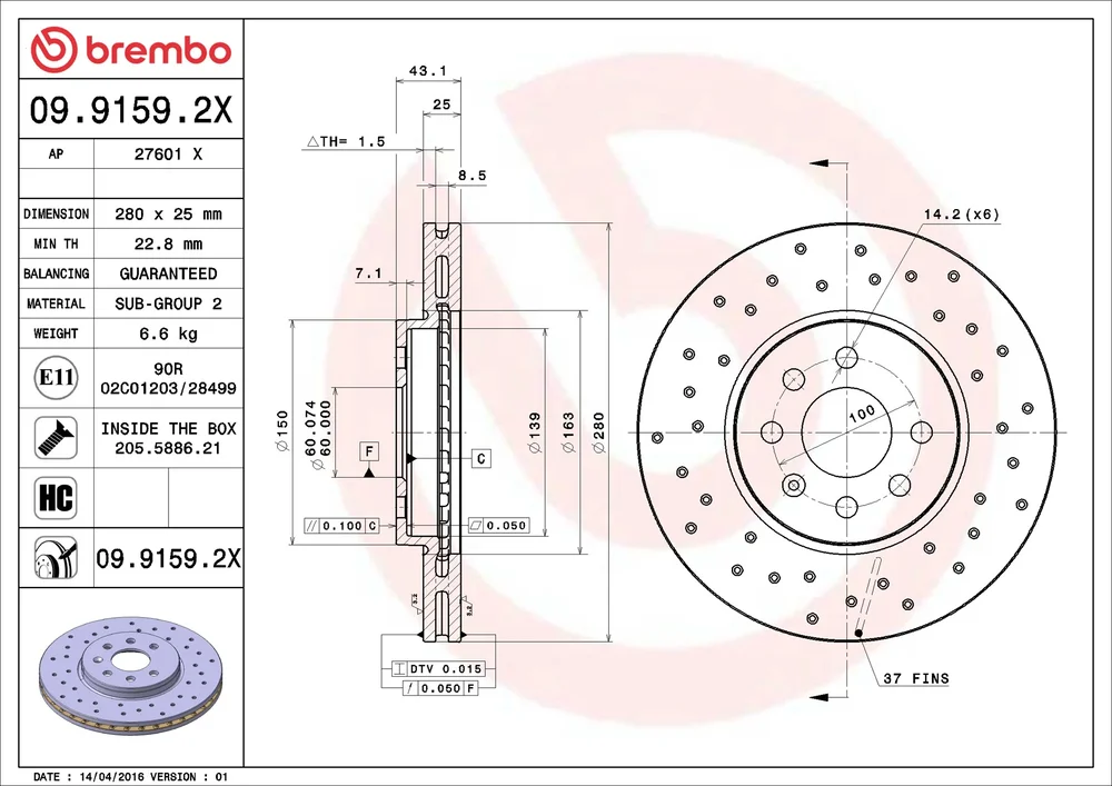 Brzdový kotouč BREMBO 09.9159.2X