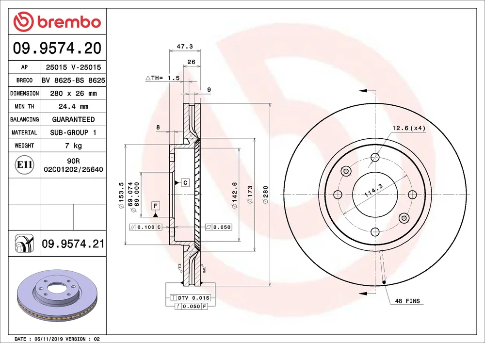 Brzdový kotouč BREMBO 09.9574.21