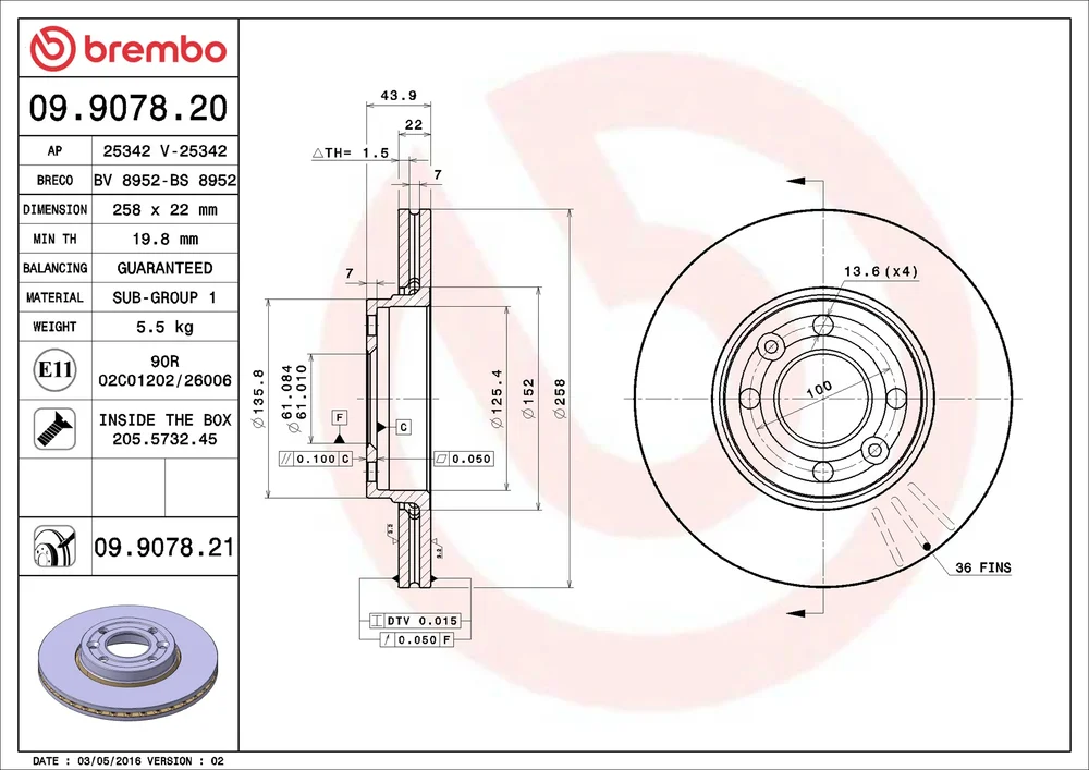 Brzdový kotouč BREMBO 09.9078.20