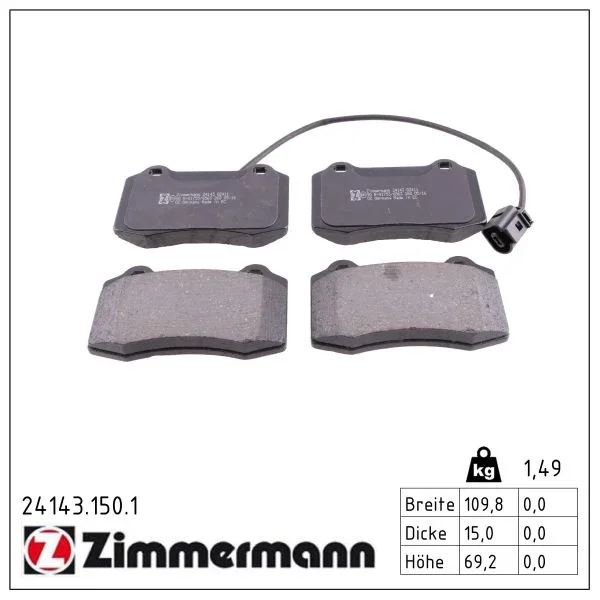 Sada brzdových destiček, kotoučová brzda ZIMMERMANN 24143.150.1
