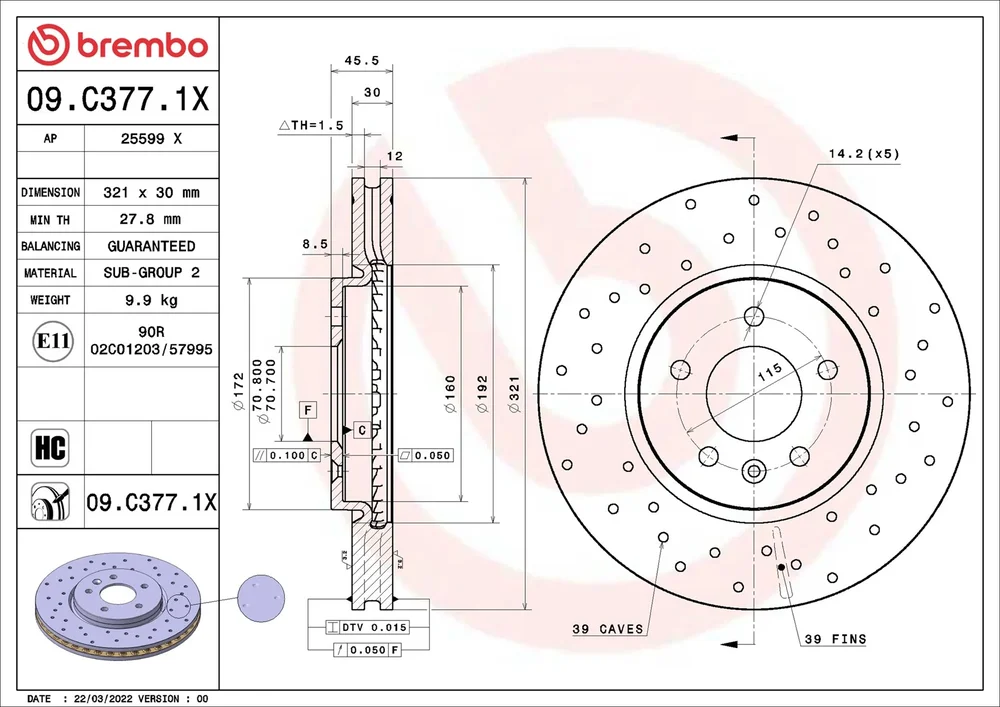 Brzdový kotouč BREMBO 09.C377.1X