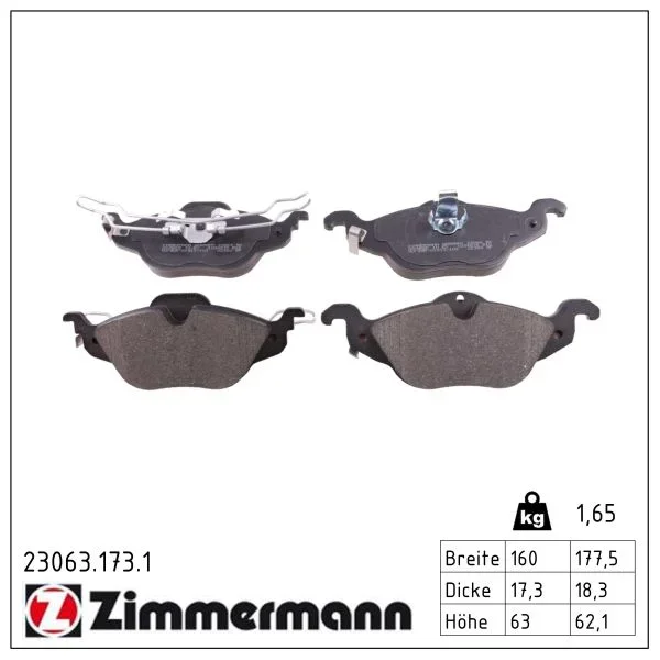 Sada brzdových destiček, kotoučová brzda ZIMMERMANN 23063.173.1