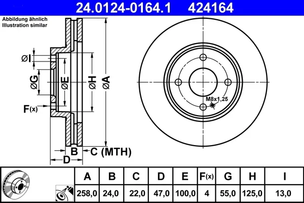 Brzdový kotouč ATE 24.0124-0164.1 – OE BJ1Y-33-25X