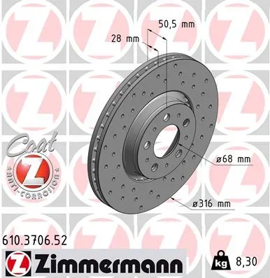 Brzdový kotouč ZIMMERMANN 610.3706.52