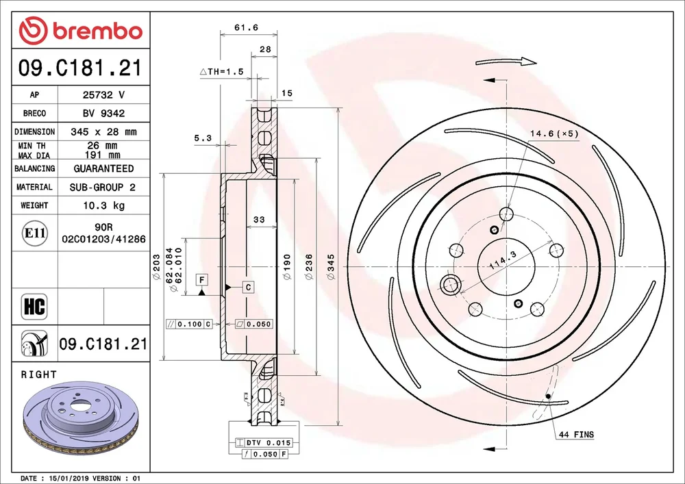 Brzdový kotouč BREMBO 09.C181.21 – OE 424310W050